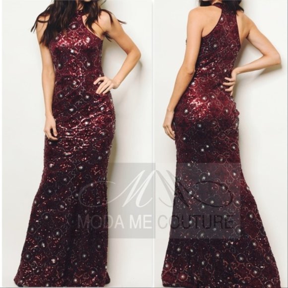 DRESS FORMAL MAXI Burgundy Sequin Gown